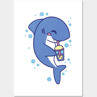 Shark Drinking Boba Tea Posters and Art